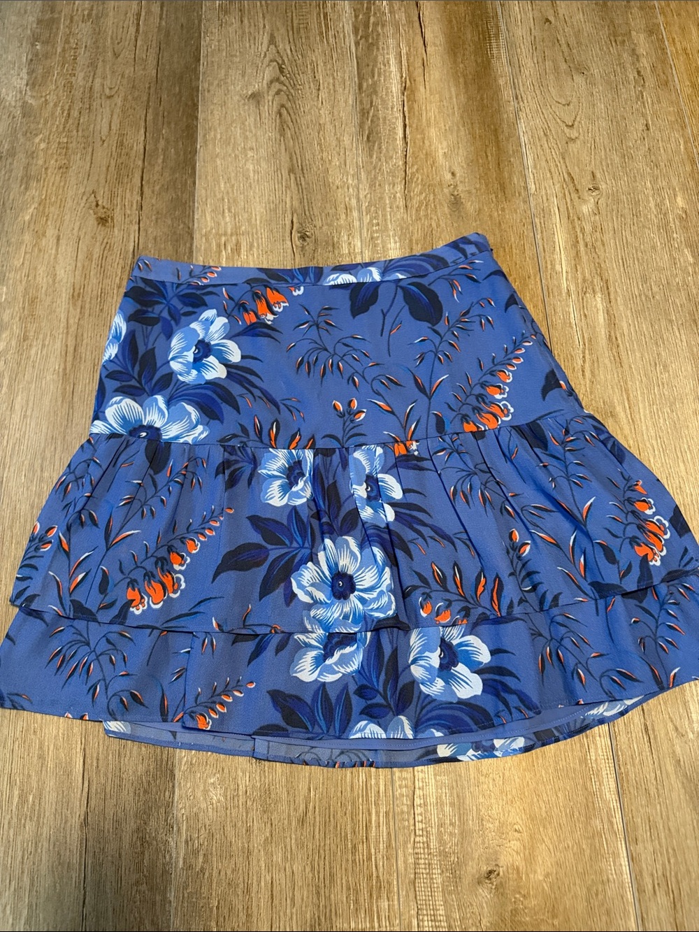 LOFT Blue Floral Tiered Mini Skirt